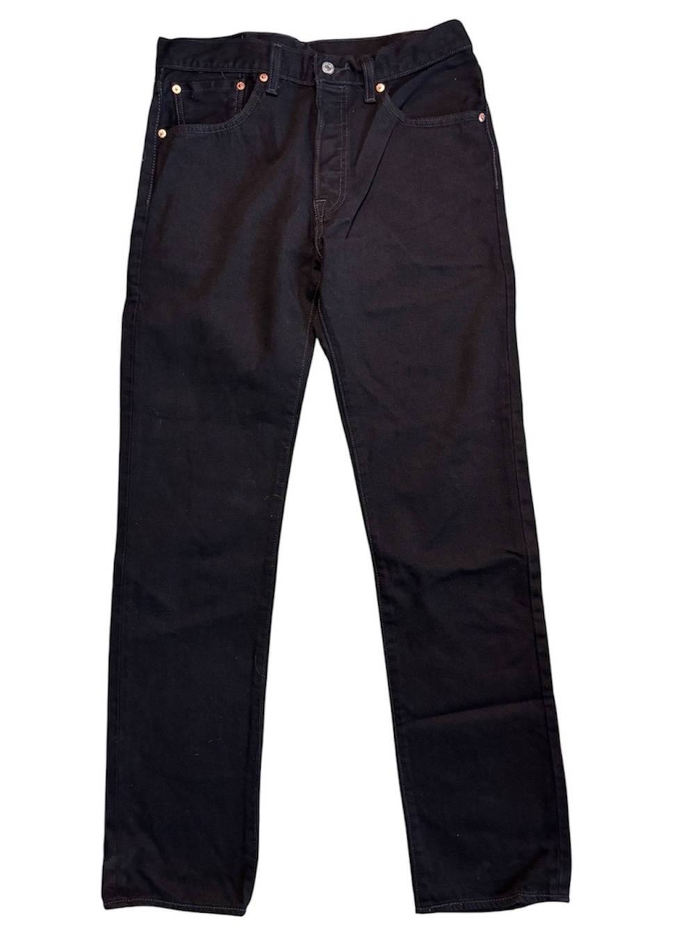 Men's 32X34 Levi's 501 black jeans with button fly. Five pockets w/ metal rivets